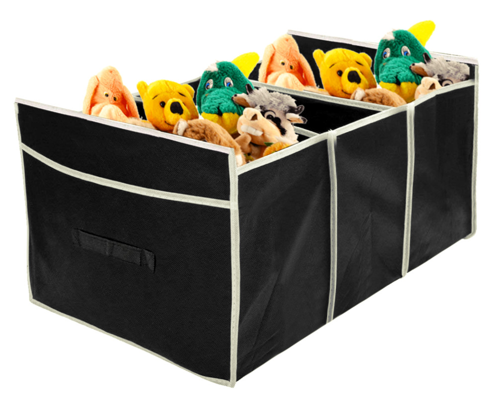 Kuber Industries Collapsible Portable Heavy Duty Cargo Trunk Organizer With 3 Compartments (Black)