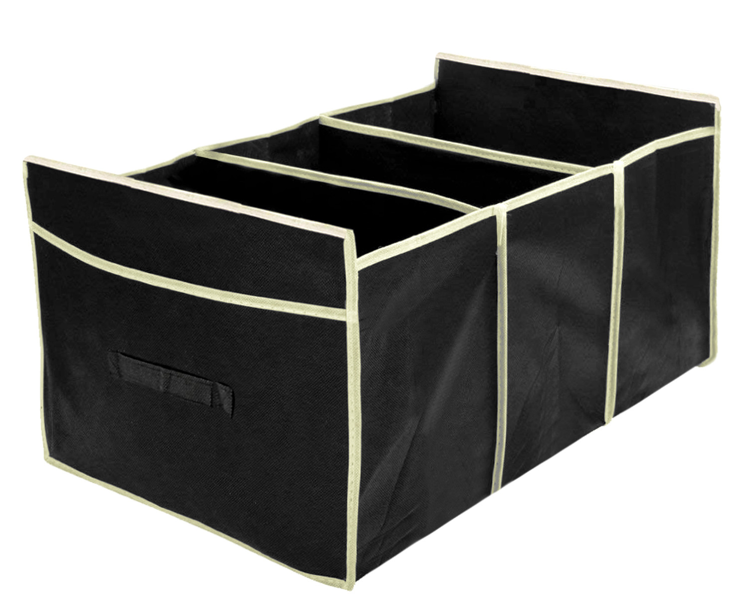 Kuber Industries Collapsible Portable Heavy Duty Cargo Trunk Organizer With 3 Compartments (Black)