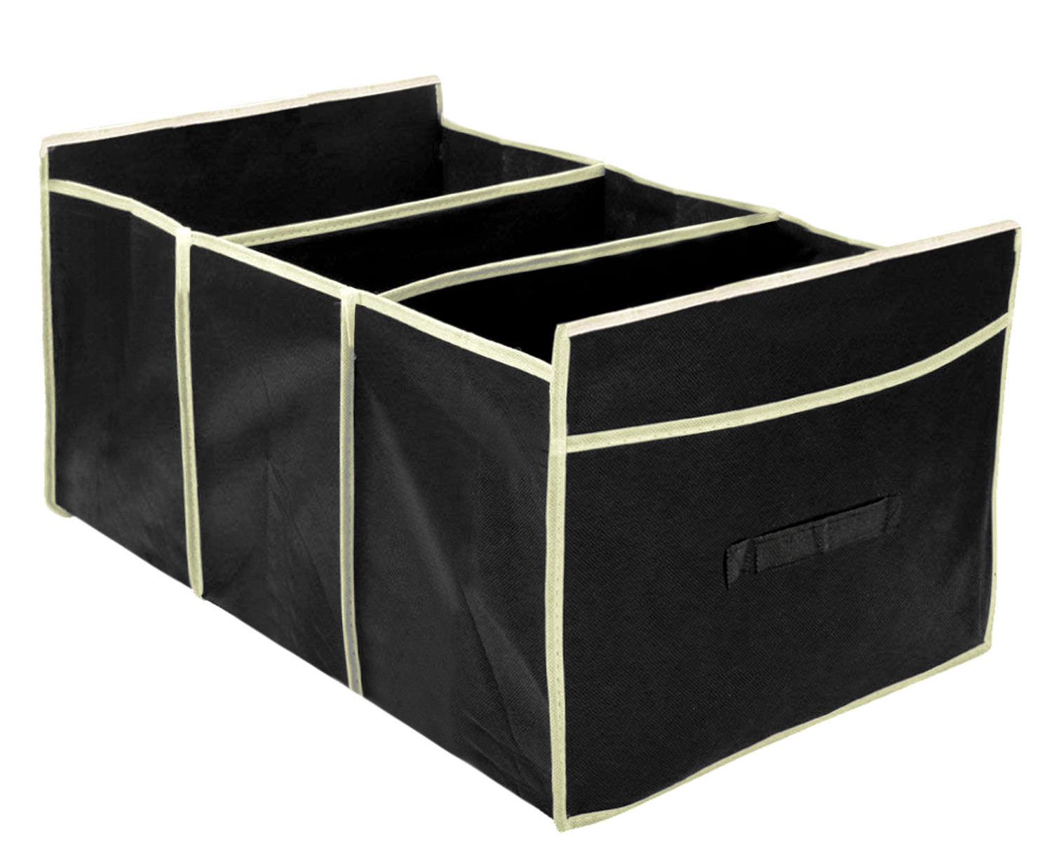 Kuber Industries Collapsible Portable Heavy Duty Cargo Trunk Organizer With 3 Compartments (Black)