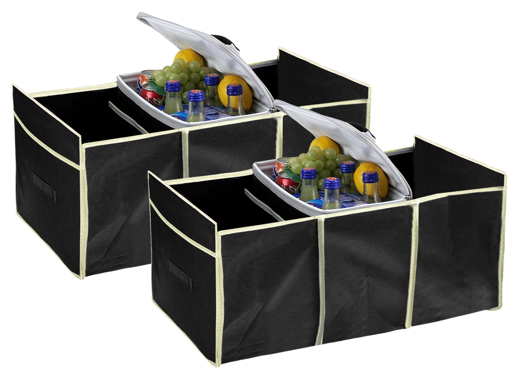 Kuber Industries Collapsible Portable Heavy Duty Cargo Trunk Organizer With 3 Compartments (Black)