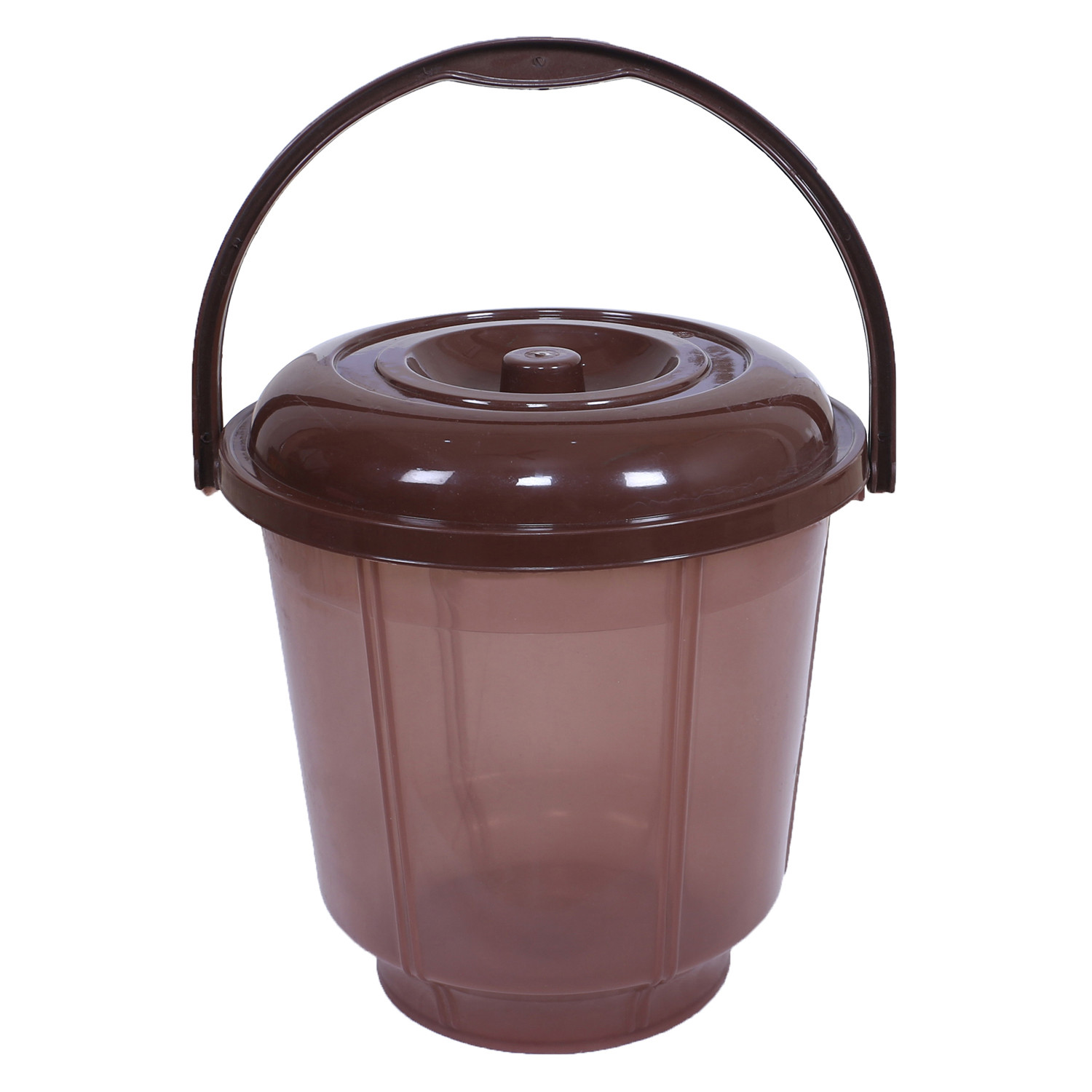 Kuber Industries Colorful Homeware Bucket|Unbreakable Plastic Bucket|Transparent Bucket with Lid & Handle for Bathroom,Home Use,13 Litre (Brown)