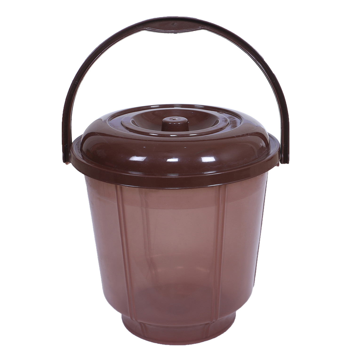 Kuber Industries Colorful Homeware Bucket|Unbreakable Plastic Bucket|Transparent Bucket with Lid & Handle for Bathroom,Home Use,13 Litre (Brown)