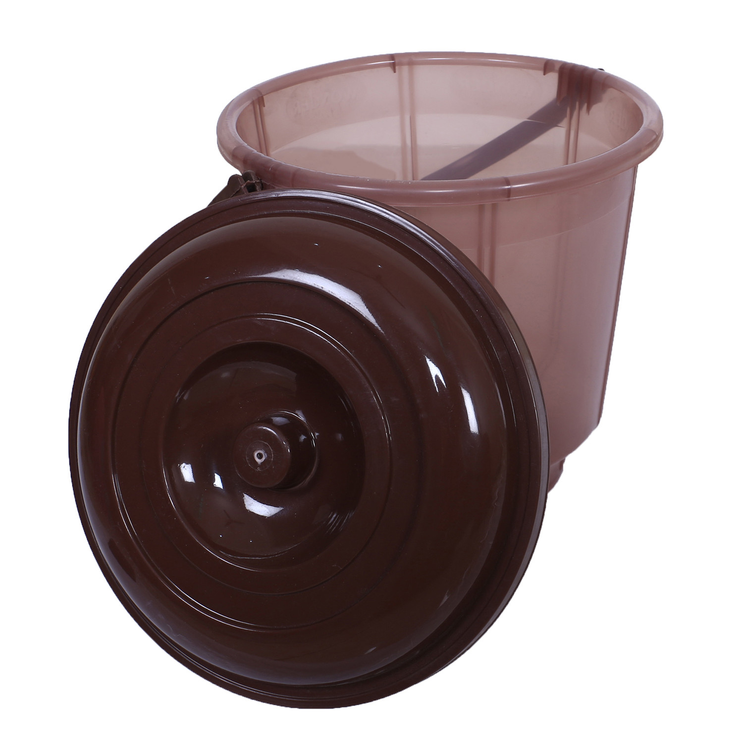Kuber Industries Colorful Homeware Bucket|Unbreakable Plastic Bucket|Transparent Bucket with Lid & Handle for Bathroom,Home Use,13 Litre (Brown)