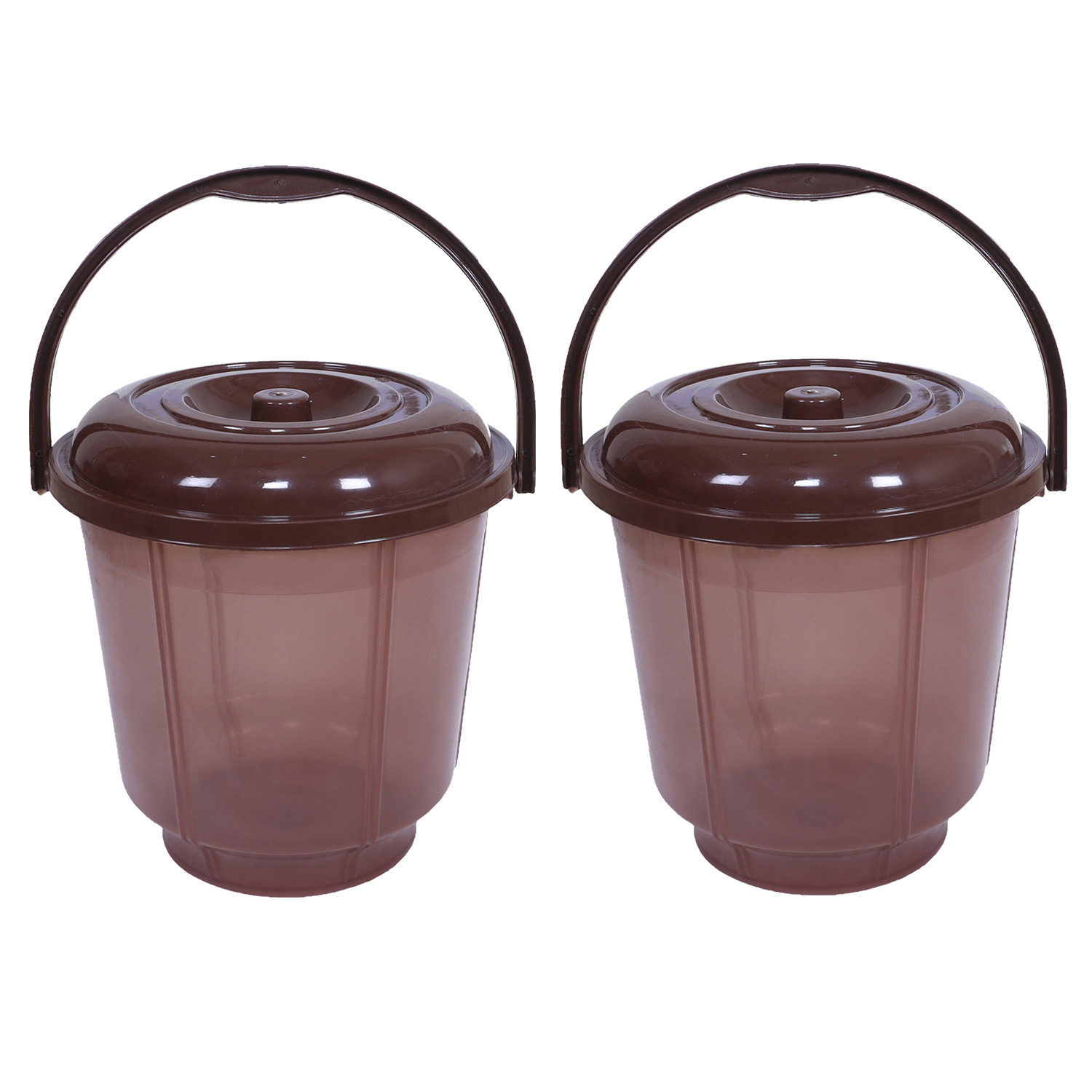 Kuber Industries Colorful Homeware Bucket|Unbreakable Plastic Bucket|Transparent Bucket with Lid & Handle for Bathroom,Home Use,13 Litre (Brown)