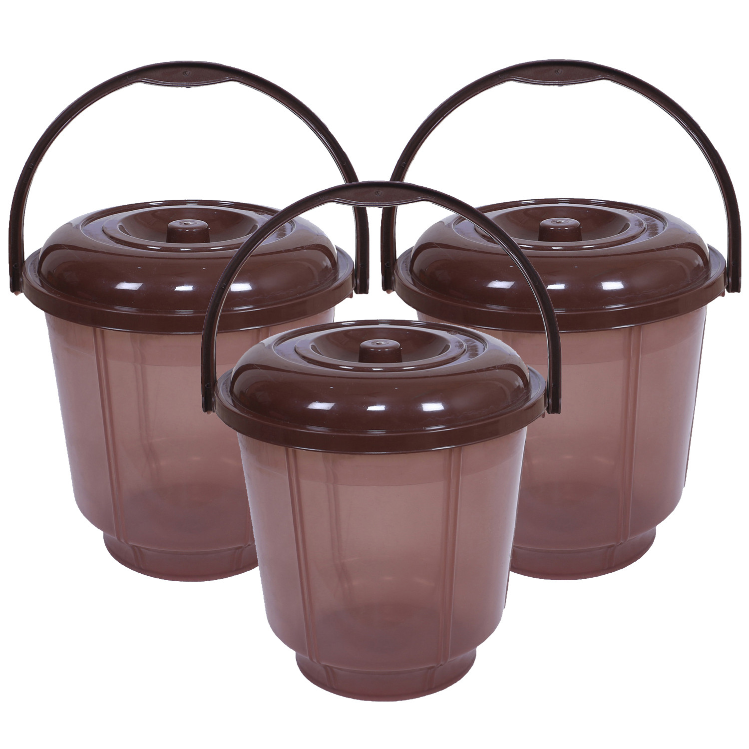 Kuber Industries Colorful Homeware Bucket|Unbreakable Plastic Bucket|Transparent Bucket with Lid & Handle for Bathroom,Home Use,13 Litre (Brown)