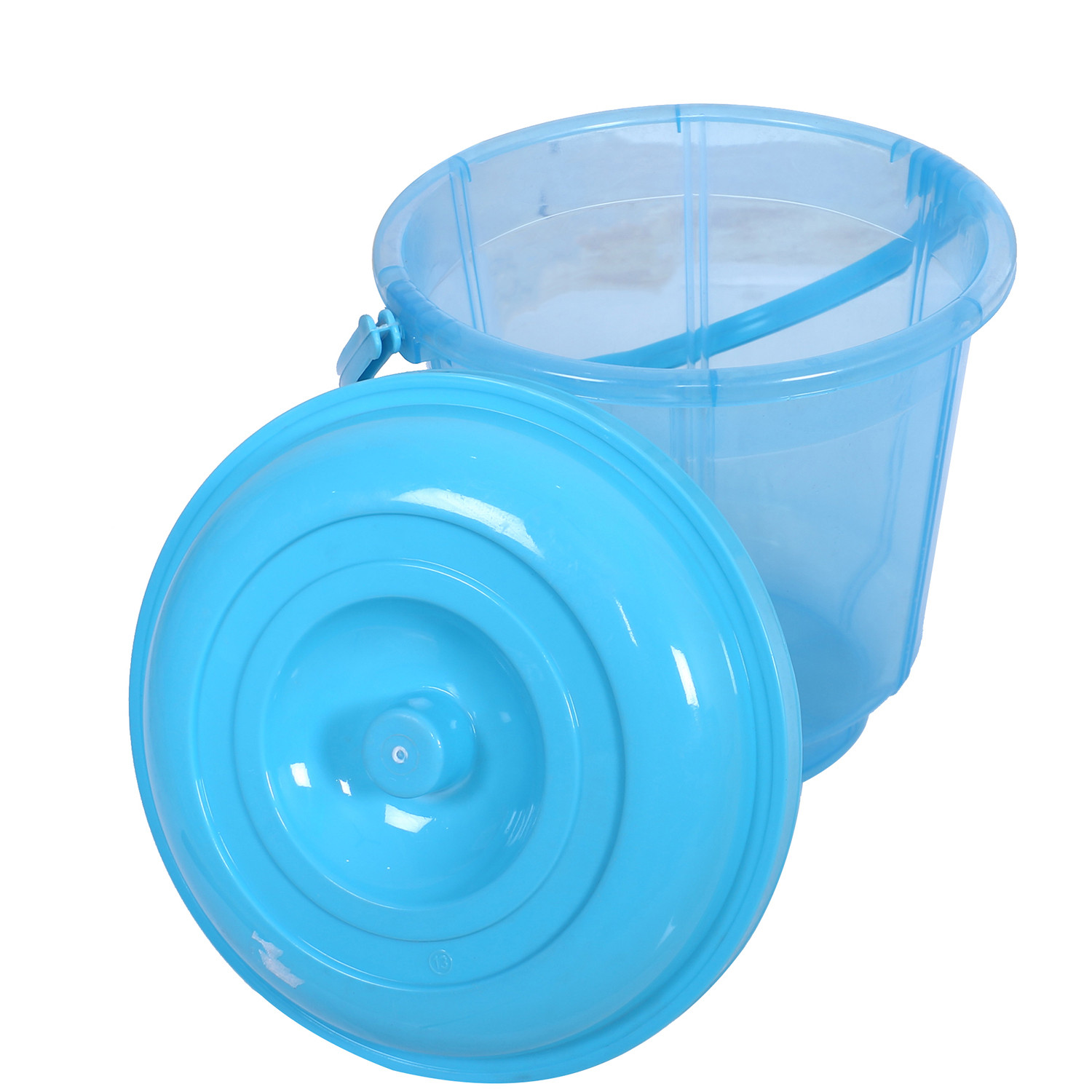 Kuber Industries Colorful Homeware Bucket|Unbreakable Plastic Bucket|Transparent Bucket with Lid & Handle for Bathroom,Home Use,13 Litre (Sky Blue)
