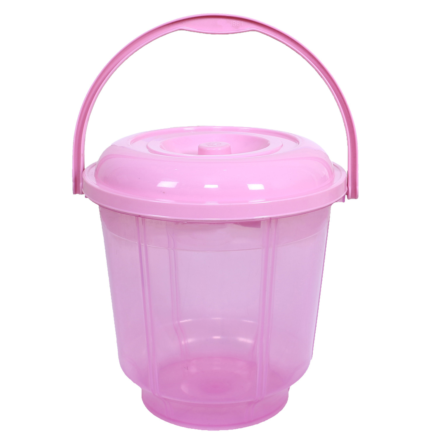 Kuber Industries Colorful Homeware Bucket|Unbreakable Plastic Bucket|Transparent Bucket with Lid & Handle for Bathroom,Home Use,13 Litre (Pink)