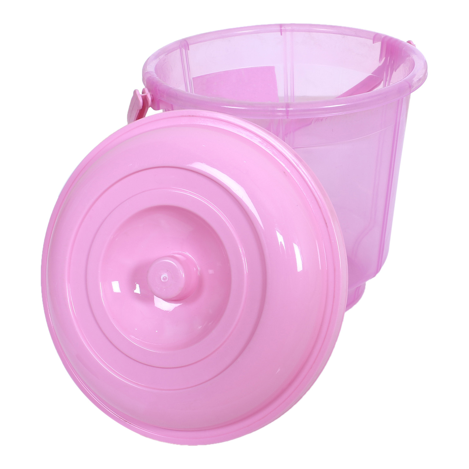 Kuber Industries Colorful Homeware Bucket|Unbreakable Plastic Bucket|Transparent Bucket with Lid & Handle for Bathroom,Home Use,13 Litre (Pink)