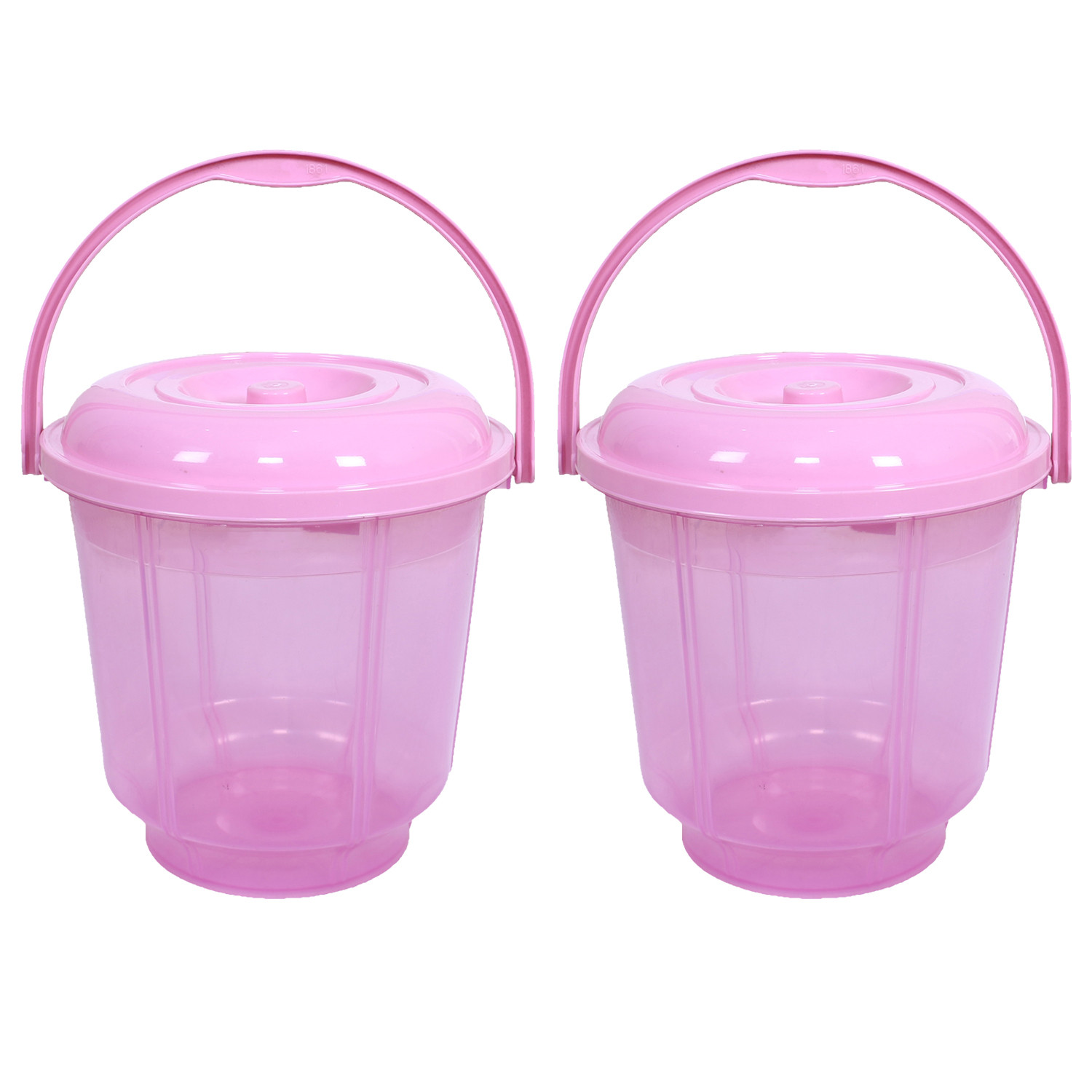 Kuber Industries Colorful Homeware Bucket|Unbreakable Plastic Bucket|Transparent Bucket with Lid & Handle for Bathroom,Home Use,13 Litre (Pink)