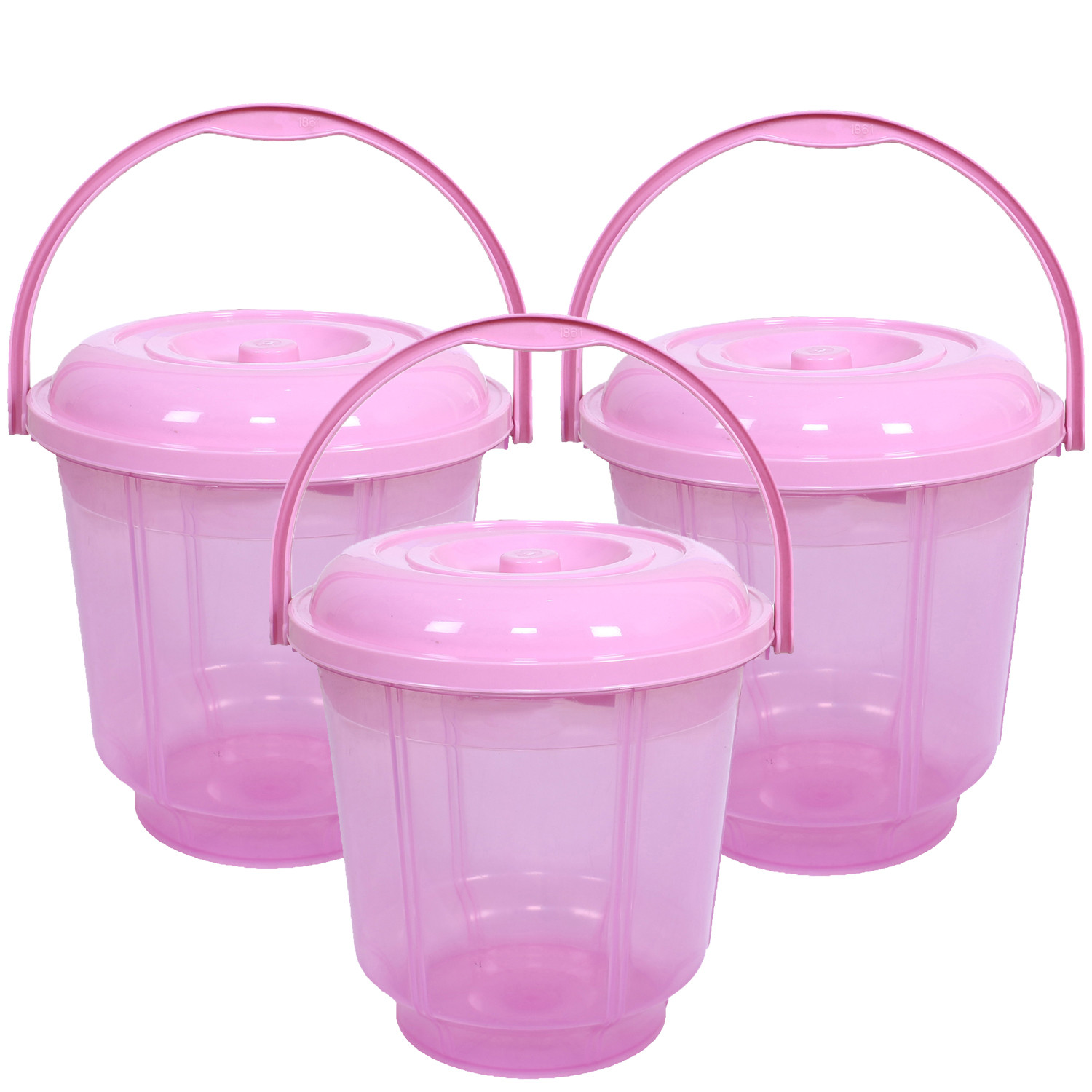 Kuber Industries Colorful Homeware Bucket|Unbreakable Plastic Bucket|Transparent Bucket with Lid & Handle for Bathroom,Home Use,13 Litre (Pink)