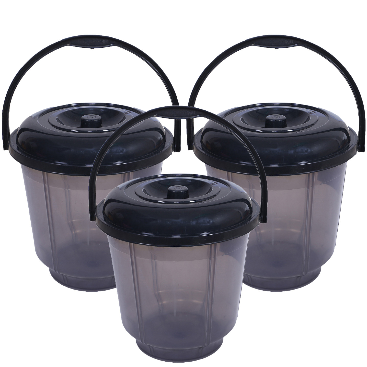 Kuber Industries Colorful Homeware Bucket|Unbreakable Plastic Bucket|Transparent Bucket with Lid & Handle for Bathroom,Home Use,13 Litre (Black)