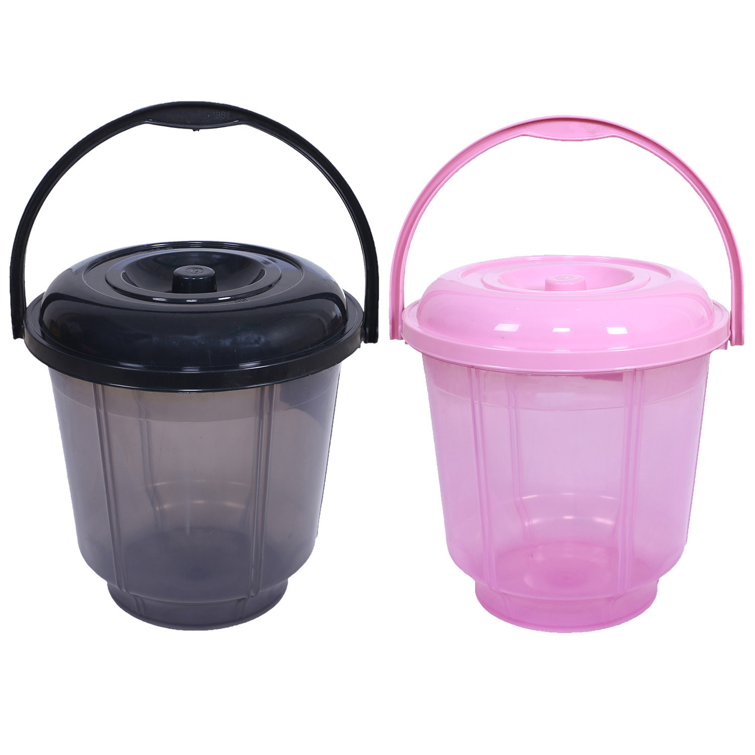 Kuber Industries Colorful Homeware Bucket|Unbreakable Plastic Bucket|Transparent Bucket with Lid & Handle for Bathroom,Home Use,13 Litre,Pack of 2 (Black & Pink)