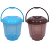 Kuber Industries Colorful Homeware Bucket|Unbreakable Plastic Bucket|Transparent Bucket with Lid &amp; Handle for Bathroom,Home Use,13 Litre,Pack of 2 (Sky Blue &amp; Brown)