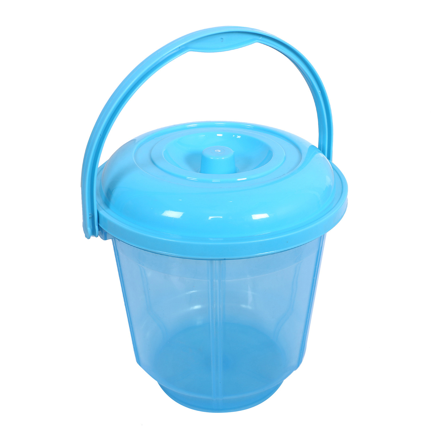 Kuber Industries Colorful Homeware Bucket|Unbreakable Plastic Bucket|Transparent Bucket with Lid & Handle for Bathroom,Home Use,13 Litre,Pack of 2 (Sky Blue & Brown)