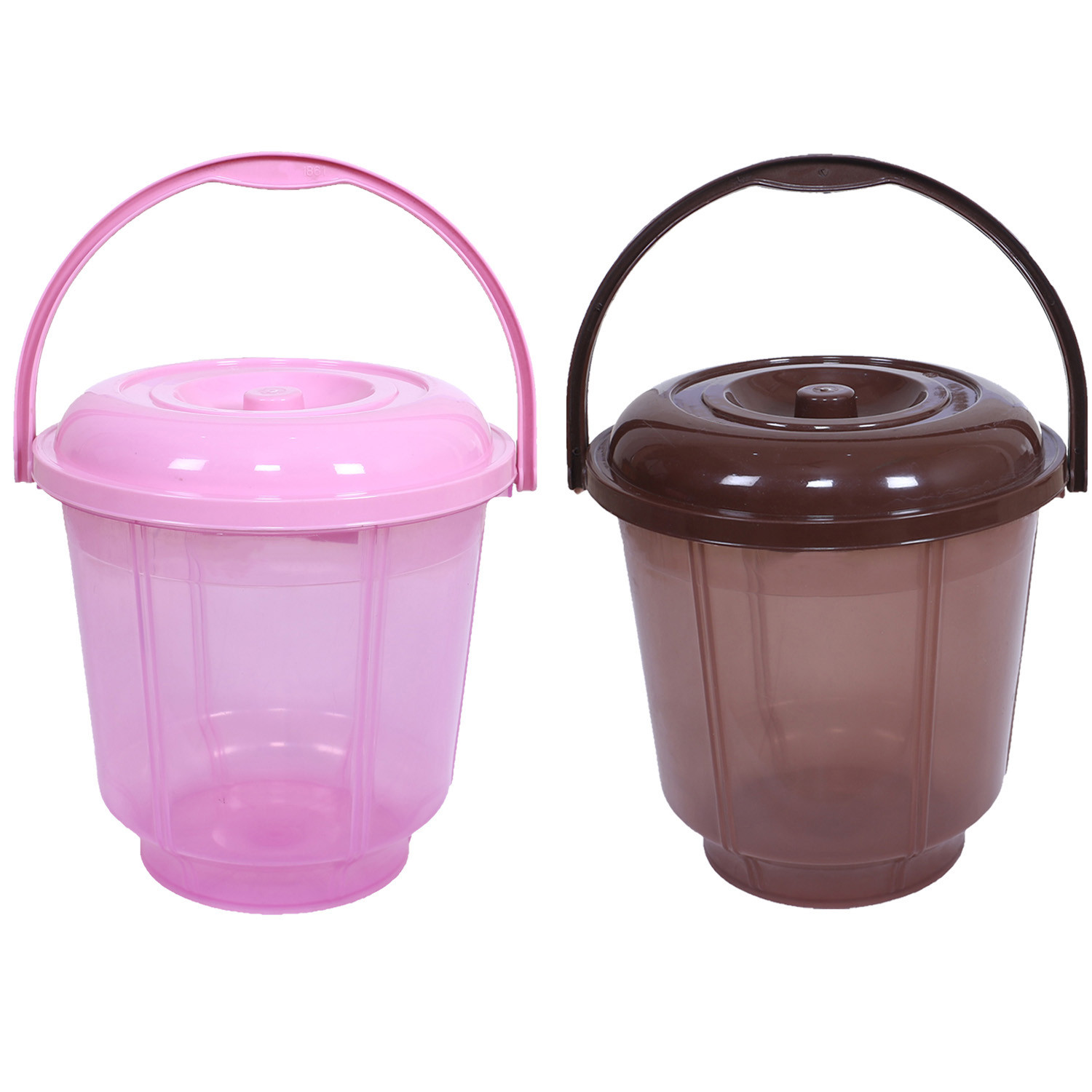 Kuber Industries Colorful Homeware Bucket|Unbreakable Plastic Bucket|Transparent Bucket with Lid & Handle for Bathroom,Home Use,13 Litre,Pack of 2 (Pink & Brown)