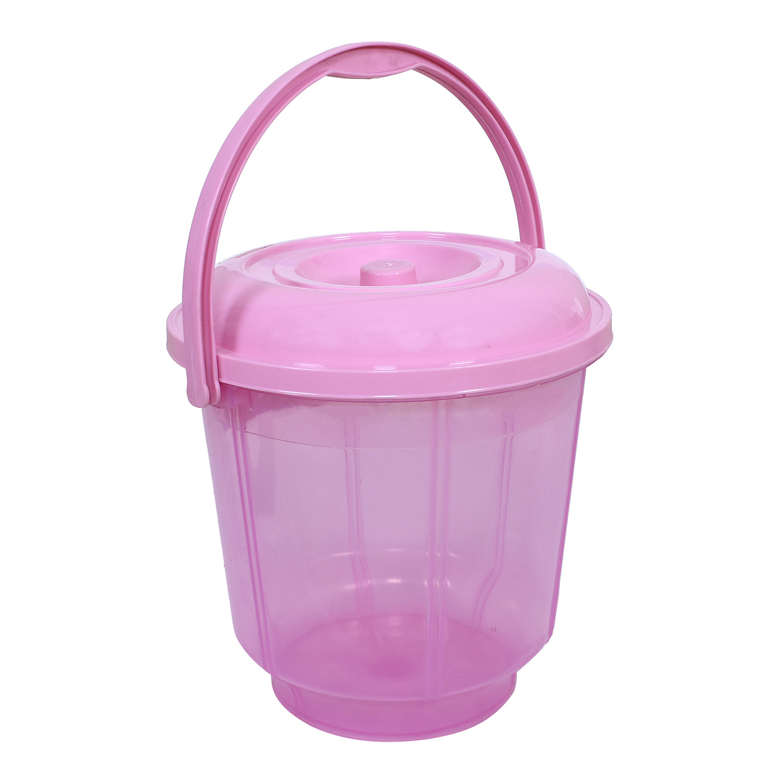 Kuber Industries Colorful Homeware Bucket|Unbreakable Plastic Bucket|Transparent Bucket with Lid & Handle for Bathroom,Home Use,13 Litre,Pack of 2 (Pink & Brown)
