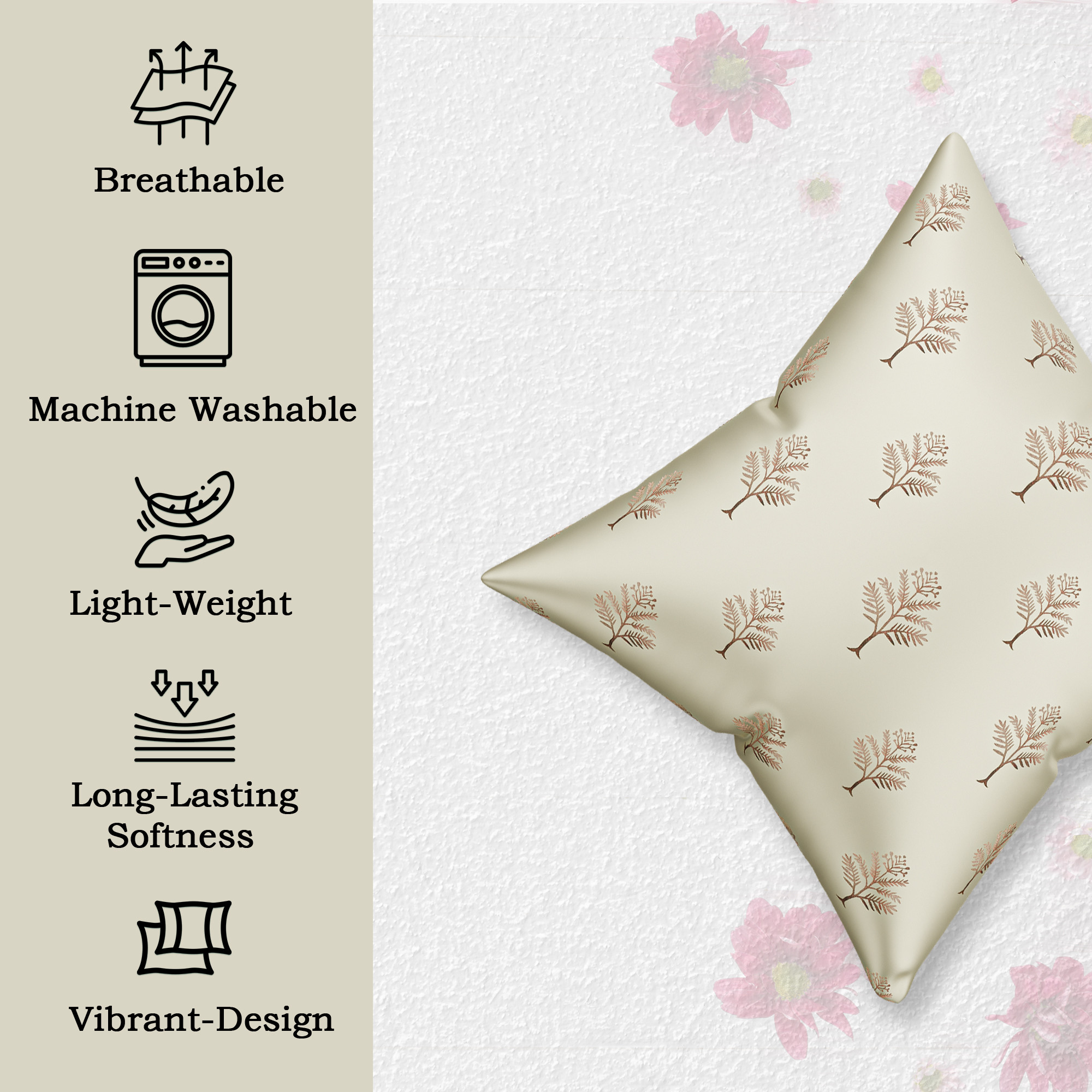 Kuber Industries Combo of 7 Pcs Cushion  Bolster Covers  Square Throw Pillow Cushion Covers  Bedside Long Round Bolster Cover with Drawstring for Diwan Set  Golden Tree - Cream