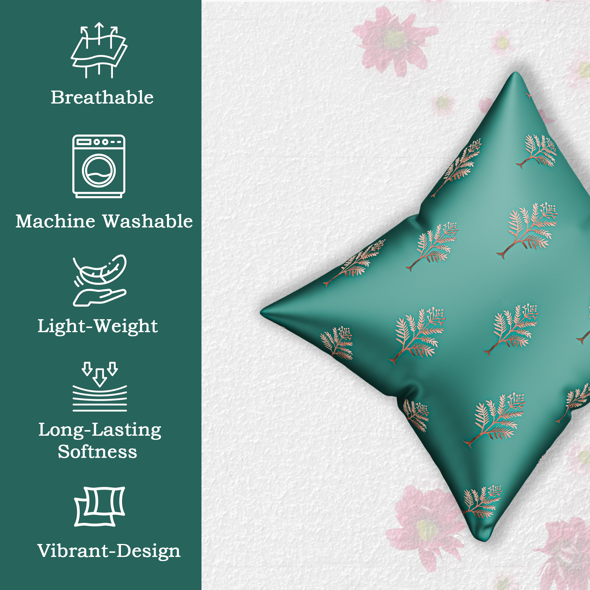 Kuber Industries Combo of 7 Pcs Cushion  Bolster Covers  Square Throw Pillow Cushion Covers  Bedside Long Round Bolster Cover with Drawstring for Diwan Set  Golden Tree - Green