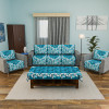 Combo of Sofa Cover 5 Seater and Center Table Cover 4 Seater for Living Room and Home Decor | Anti-Slip Teapoy Table Top and Sofa Seat Protector | Leaf Border - Blue &amp; White
