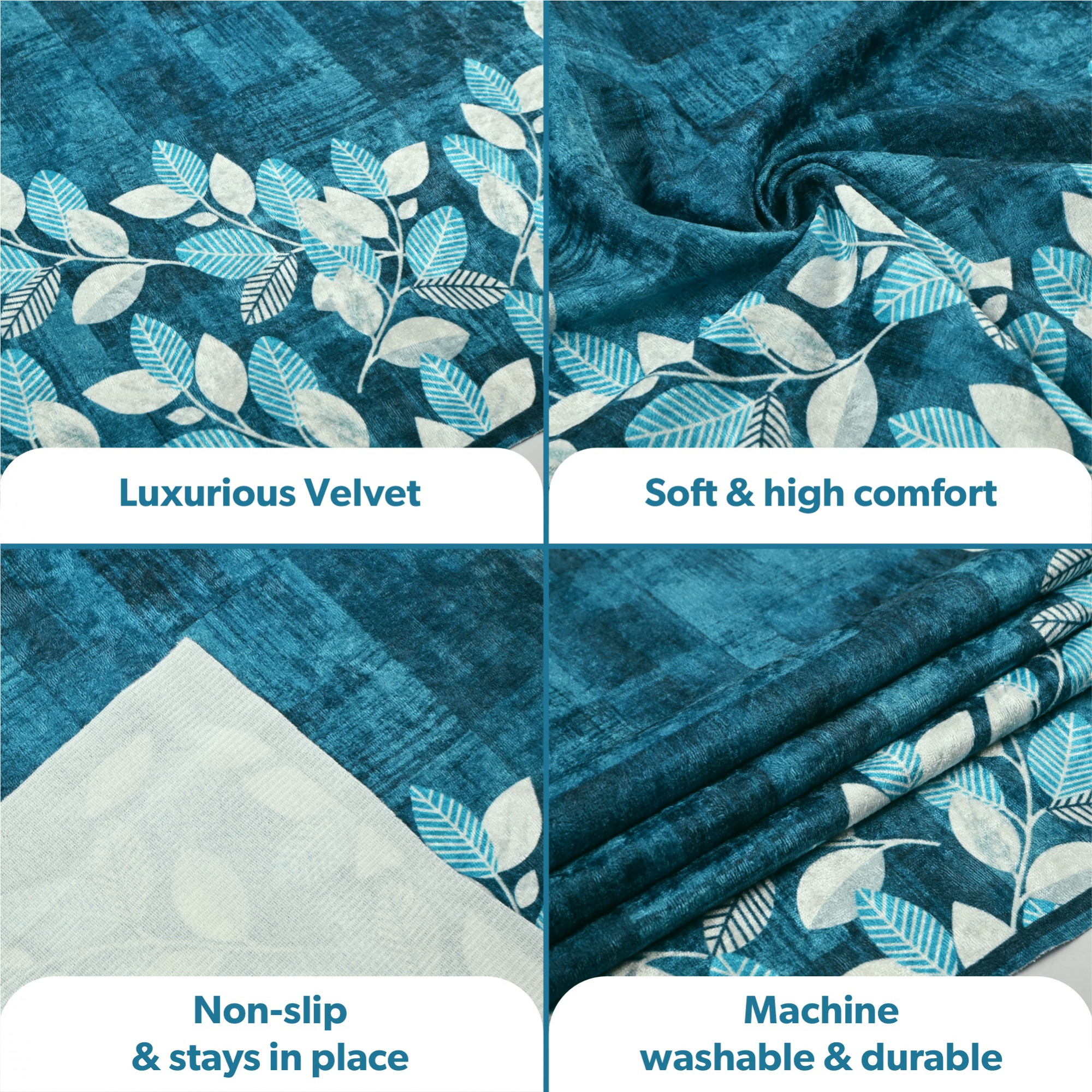 Kuber Industries Combo of Soft Velvet Sofa Center  Dining Table Cover for Living Room and Home Decor  Anti-Slip Teapoy Table Top and Sofa Seat Protector  Leaf Border - Blue  White