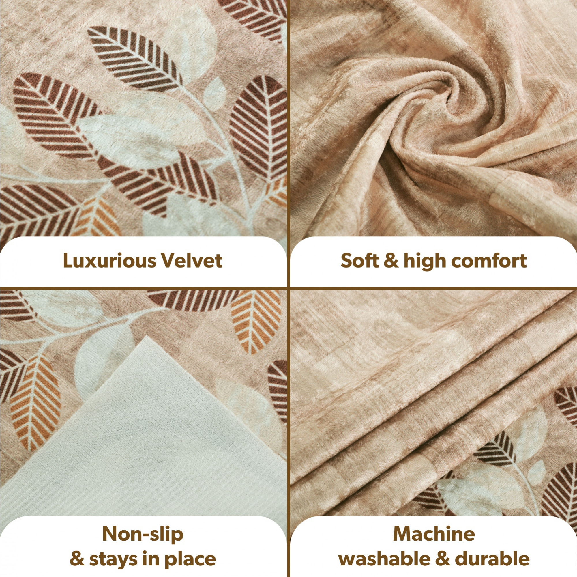 Kuber Industries Combo of Soft Velvet Sofa Center  Dining Table Cover for Living Room and Home Decor  Anti-Slip Teapoy Table Top and Sofa Seat Protector  Leaf Border - Brown  White