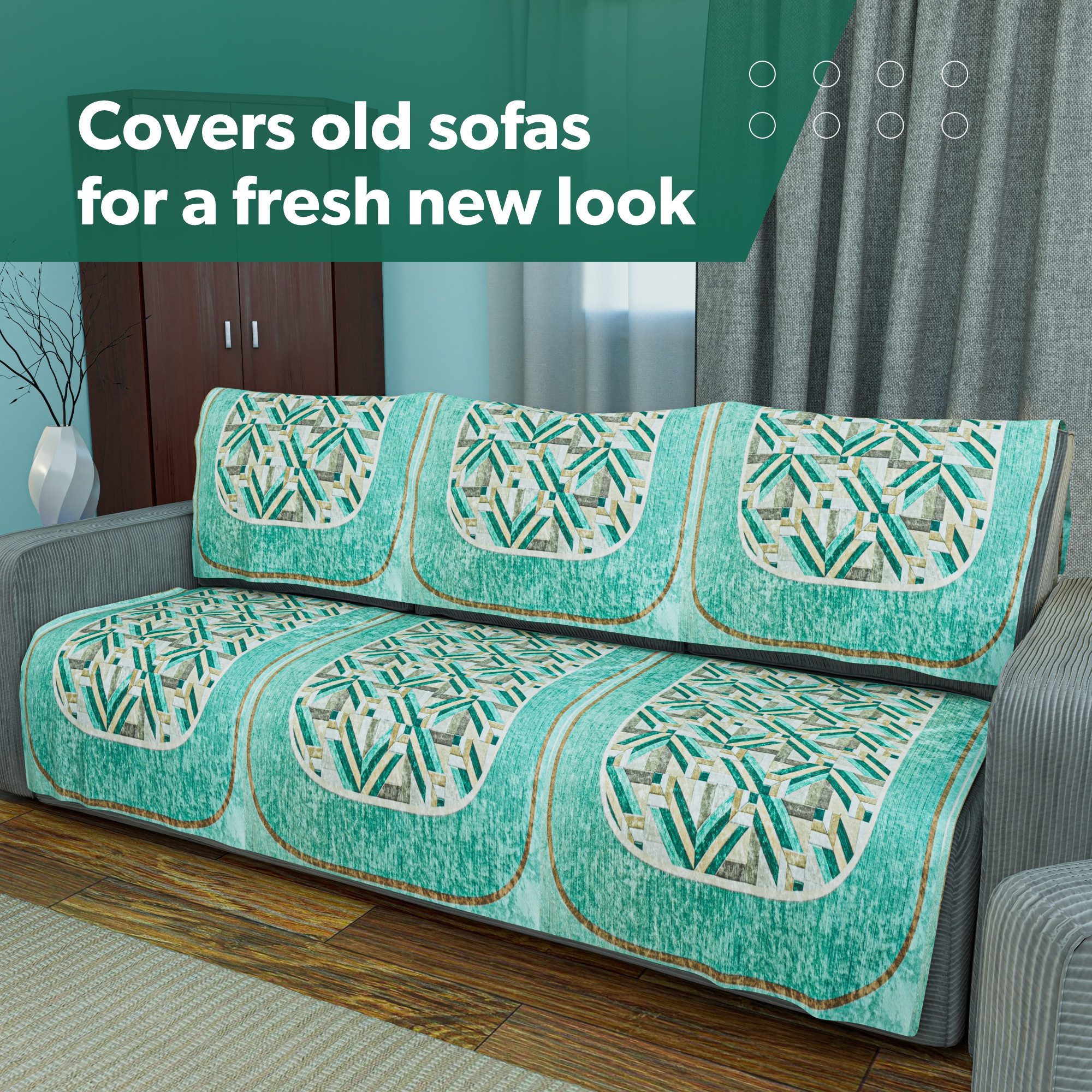 Kuber Industries Combo of Soft Velvet Sofa Center  Dining Table Cover for Living Room and Home Decor  Anti-Slip Teapoy Table Top and Sofa Seat Protector  Lining Check - Green