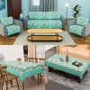 Combo of Soft Velvet Sofa, Center &amp; Dining Table Cover for Living Room and Home Decor | Anti-Slip Teapoy Table Top and Sofa Seat Protector | Lining Check - Green