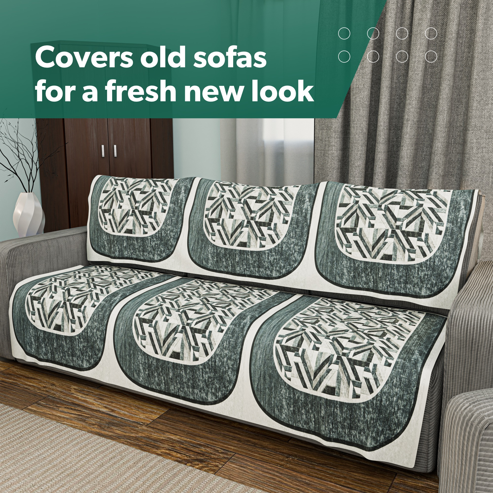 Kuber Industries Combo of Soft Velvet Sofa Cover 5 Seater and Center Table Cover 4 Seater for Living Room and Home Decor  Anti-Slip Teapoy Table Top and Sofa Seat Protector  Lining Check - Grey