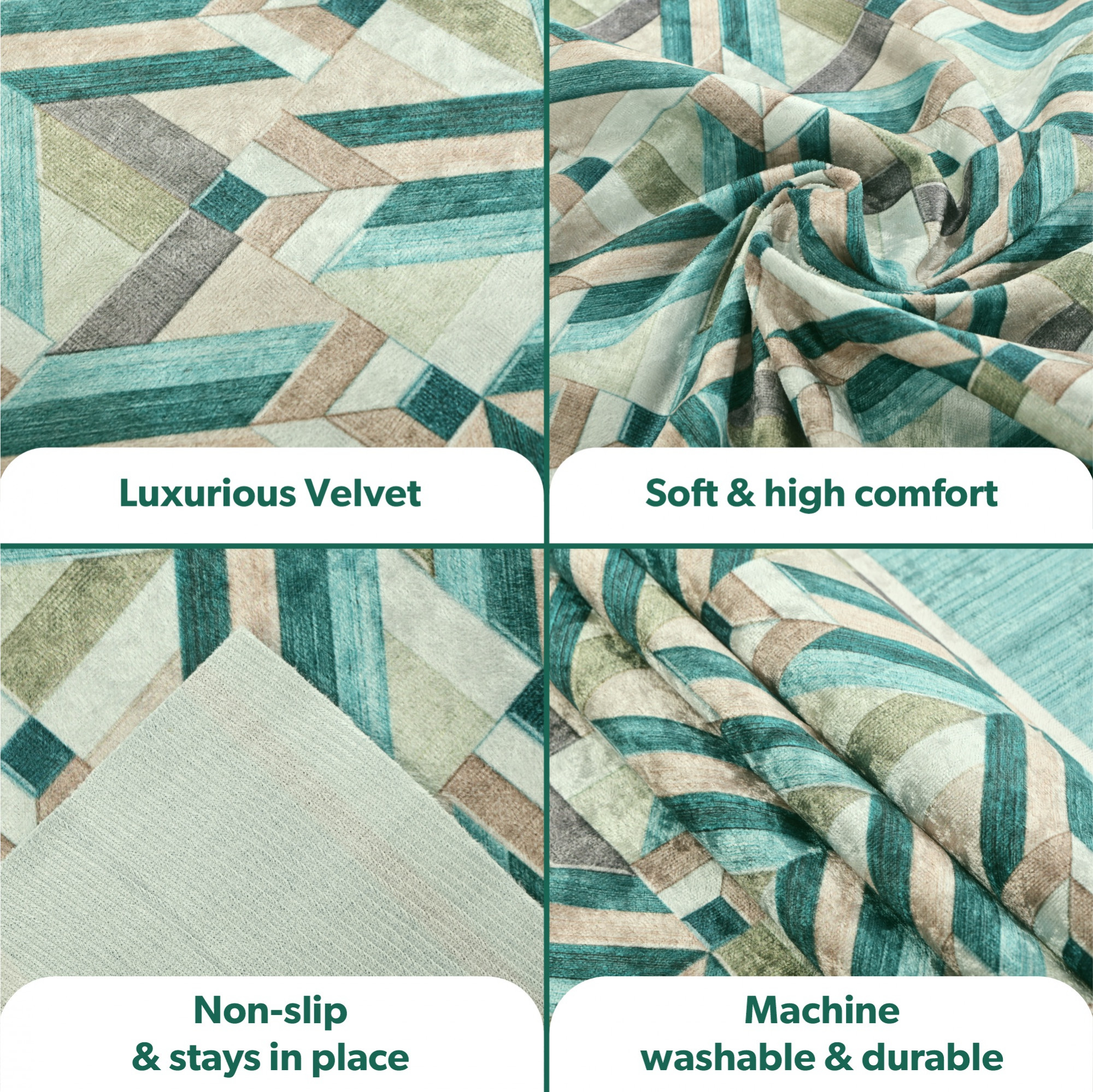 Kuber Industries Combo of Soft Velvet Sofa Cover 5 Seater and Dining Table Cover 6 Seater  Anti-Slip Sofa Seat Protector  Rectangular Table Cloth for Dining Area  Lining Check - Green