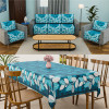Combo of Soft Velvet Sofa Cover 5 Seater and Dining Table Cover 6 Seater | Anti-Slip Sofa Seat Protector | Rectangular Table Cloth for Dining Area | Leaf Border - Blue &amp; White