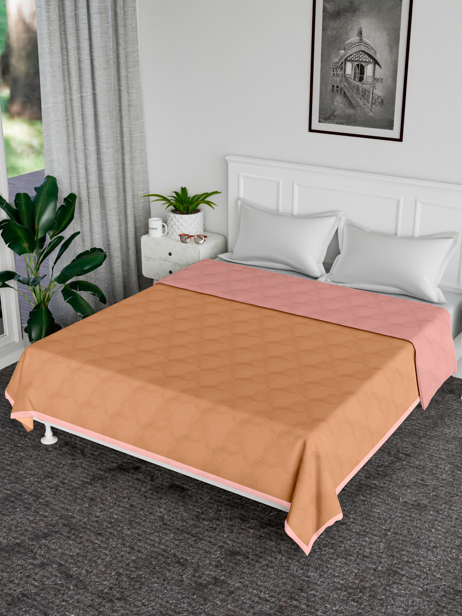 Kuber Industries Comforter | Microfiber Blanket for Summer | Blanket for Winter | Quilted Blanket Cover | Reversible Comforter | Blanket for Double Bed | Beige