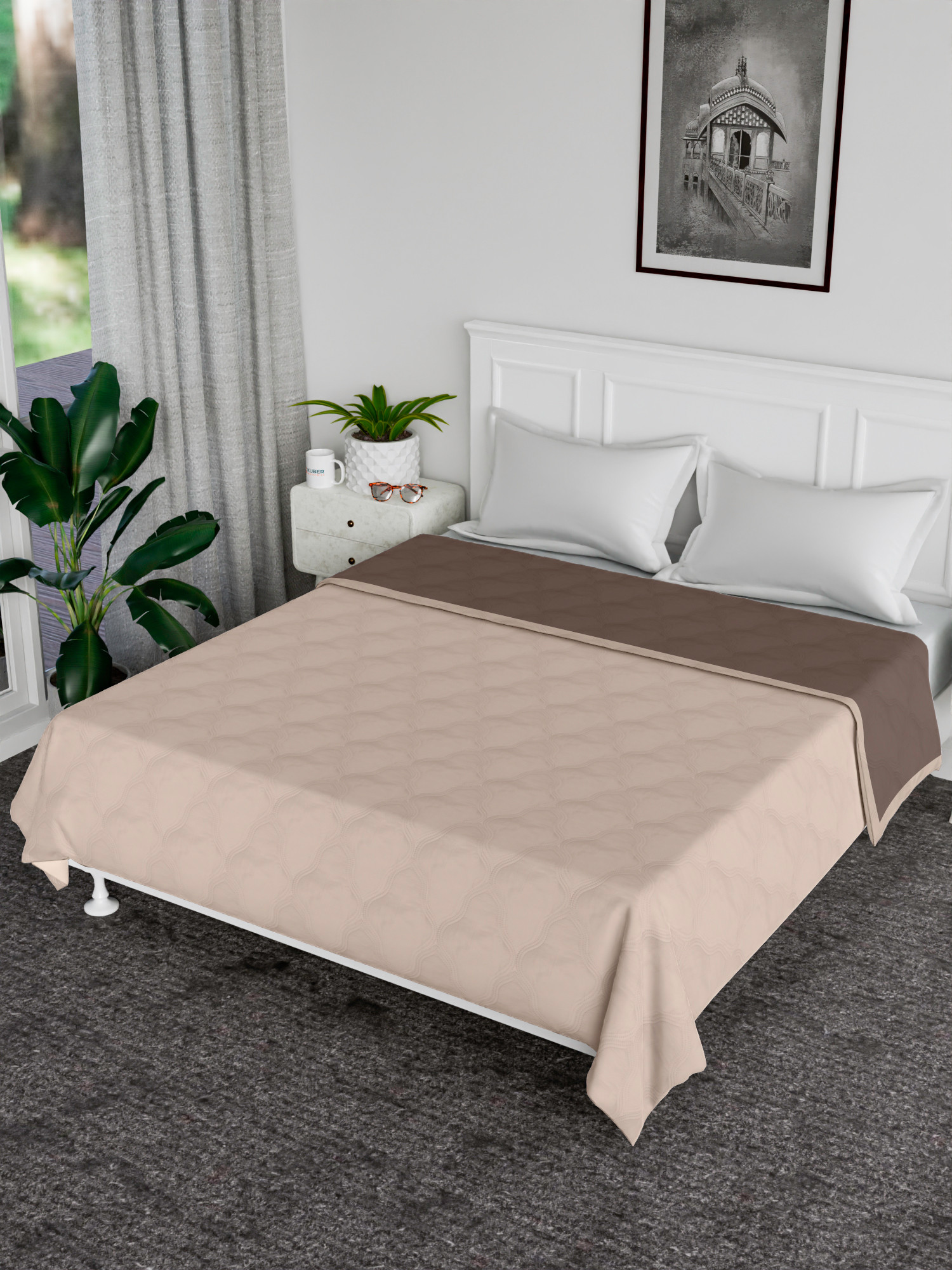 Kuber Industries Comforter | Microfiber Blanket for Summer | Blanket for Winter | Quilted Blanket Cover | Reversible Comforter | Blanket for Double Bed | Cream