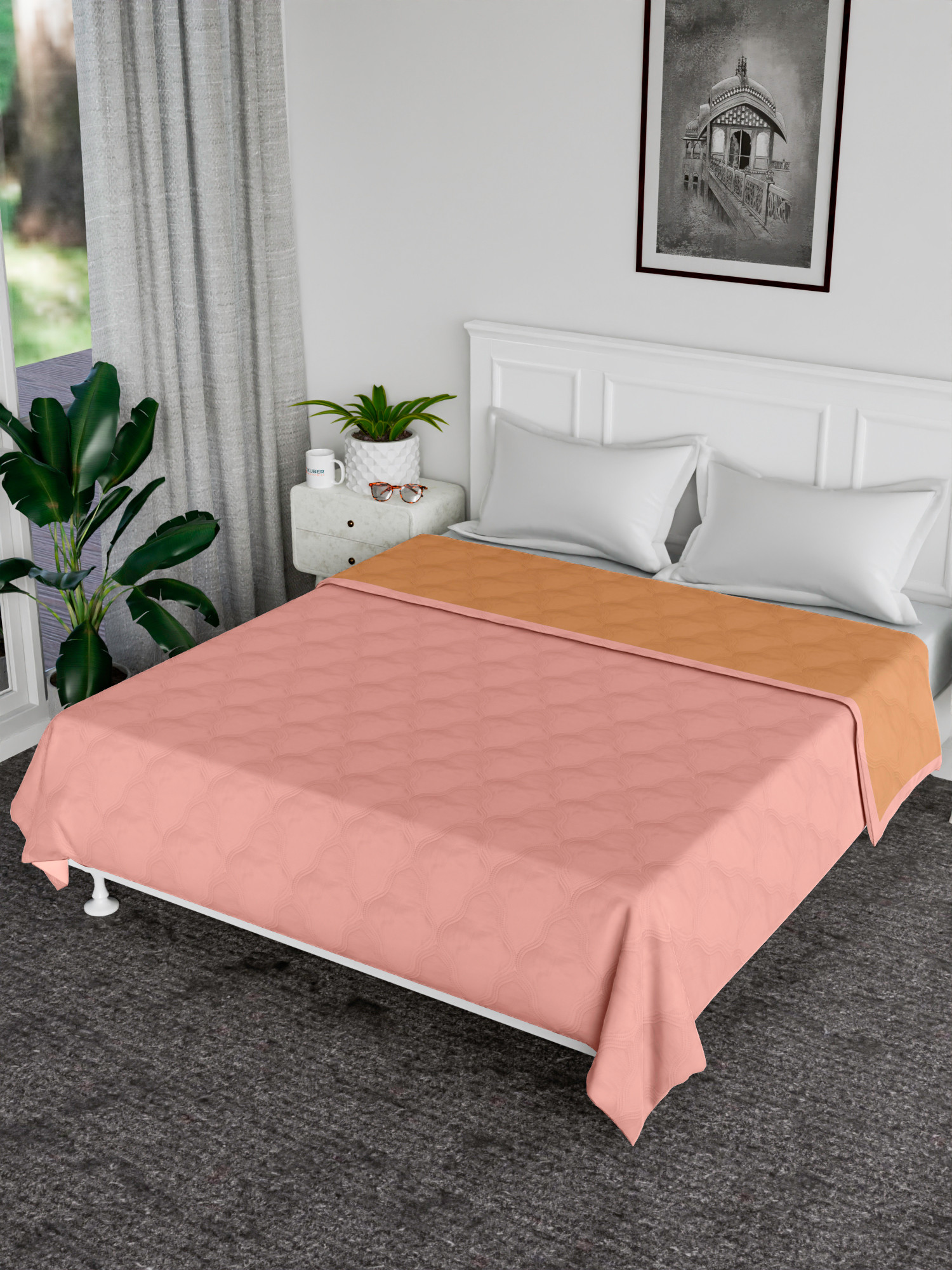 Kuber Industries Comforter | Microfiber Blanket for Summer | Blanket for Winter | Quilted Blanket Cover | Reversible Comforter | Blanket for Double Bed | Peach