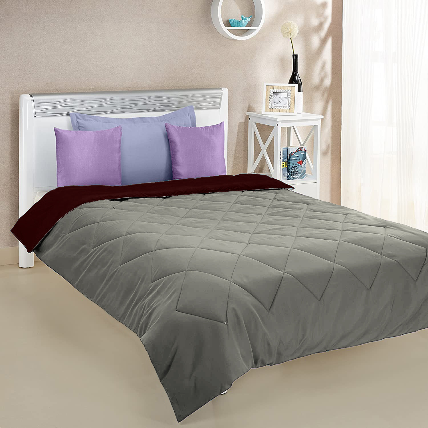 Kuber Industries Comforter for Double Bed|Microfiber Winter Comforter for Double Bed|220 GSM Reversible Comforter|AC Quilt|Dohar|Blanket |Grey & Black