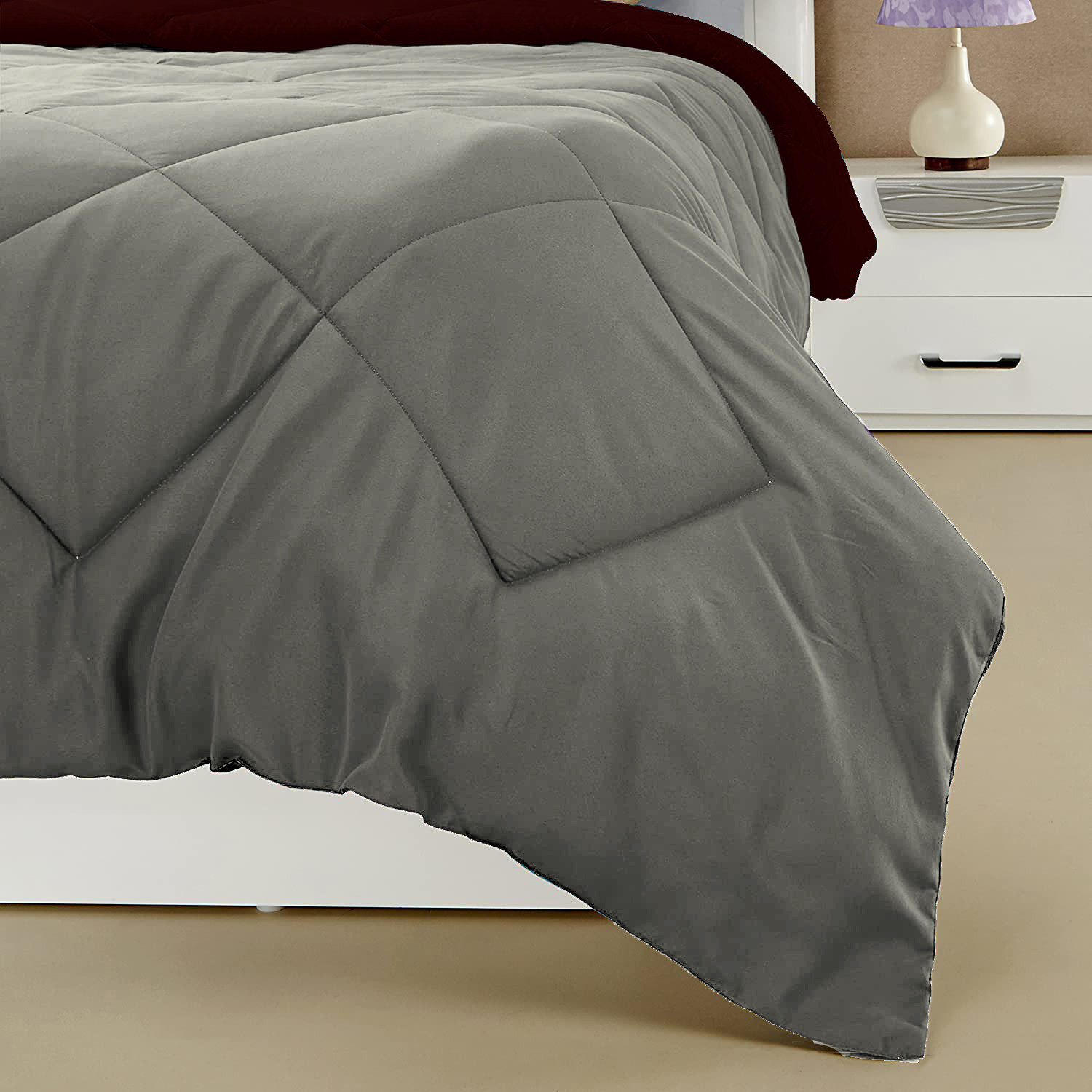 Kuber Industries Comforter for Double Bed|Microfiber Winter Comforter for Double Bed|220 GSM Reversible Comforter|AC Quilt|Dohar|Blanket |Grey & Black