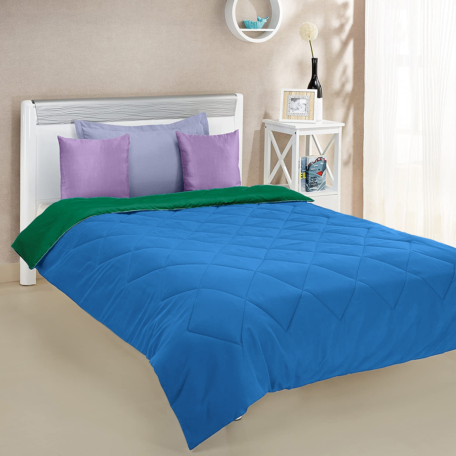 Kuber Industries Comforter for Double Bed|Microfiber Winter Comforter for Double Bed|220 GSM Reversible Comforter|AC Quilt|Dohar|Blanket |Sky Blue & Green