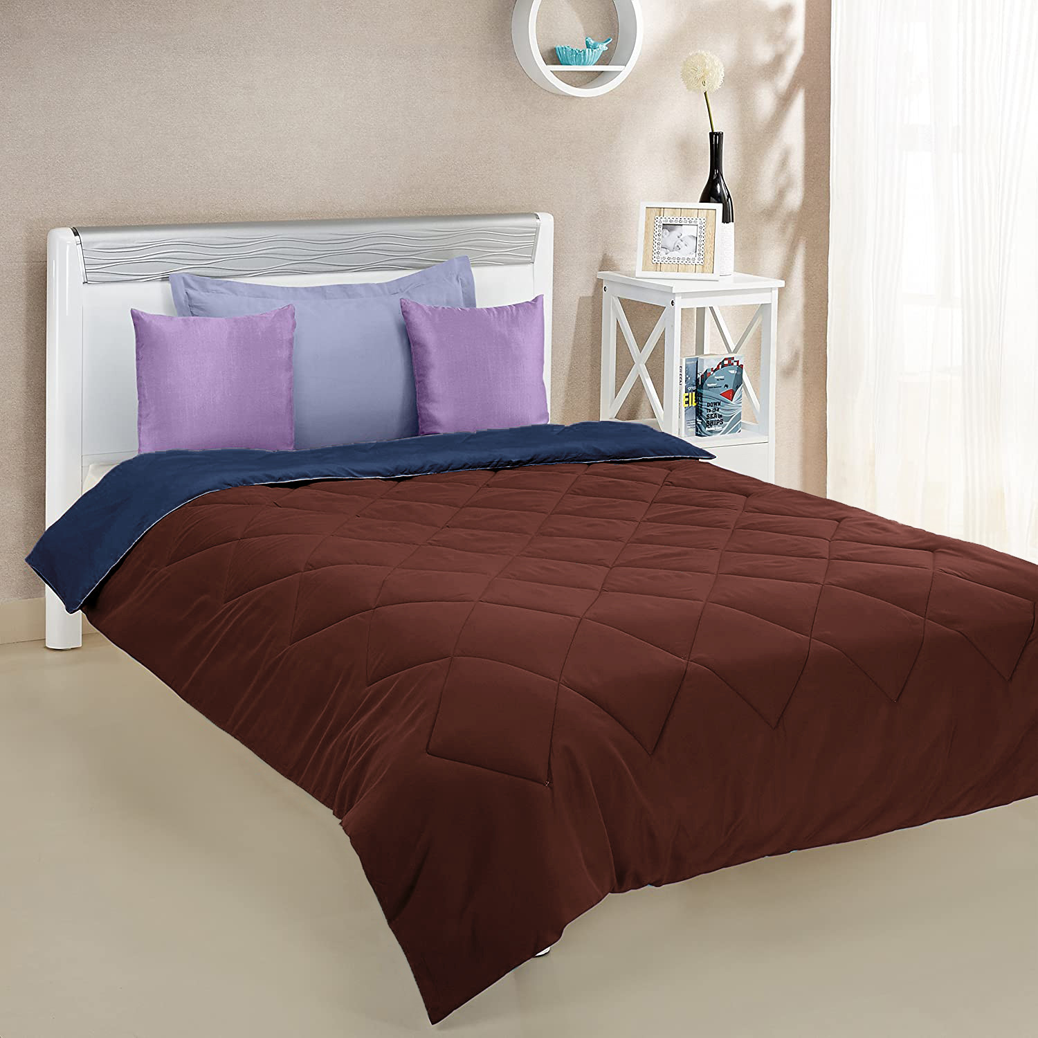 Kuber Industries Comforter for Double Bed|Microfiber Winter Comforter for Double Bed|220 GSM Reversible Comforter|AC Quilt|Dohar|Blanket |Brown & Navy Blue