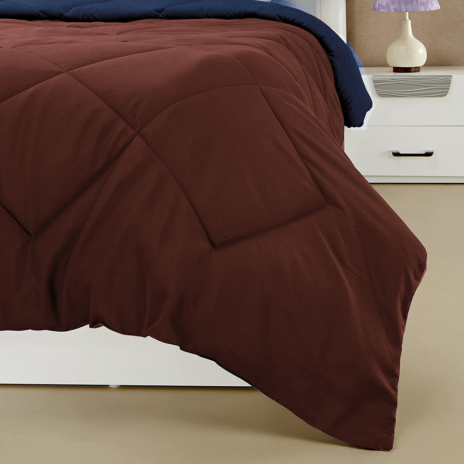 Kuber Industries Comforter for Double Bed|Microfiber Winter Comforter for Double Bed|220 GSM Reversible Comforter|AC Quilt|Dohar|Blanket |Brown & Navy Blue