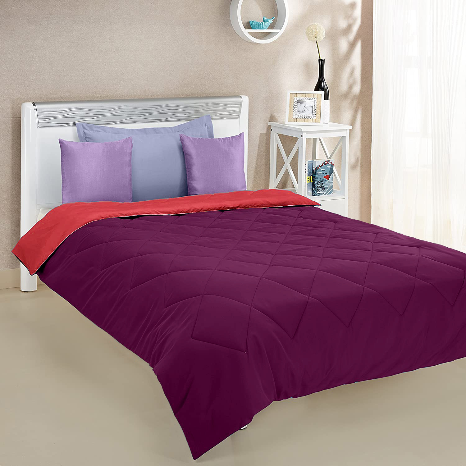 Kuber Industries Comforter for Double Bed|Microfiber Winter Comforter for Double Bed|220 GSM Reversible Comforter|AC Quilt|Dohar|Blanket |Purple & Pink