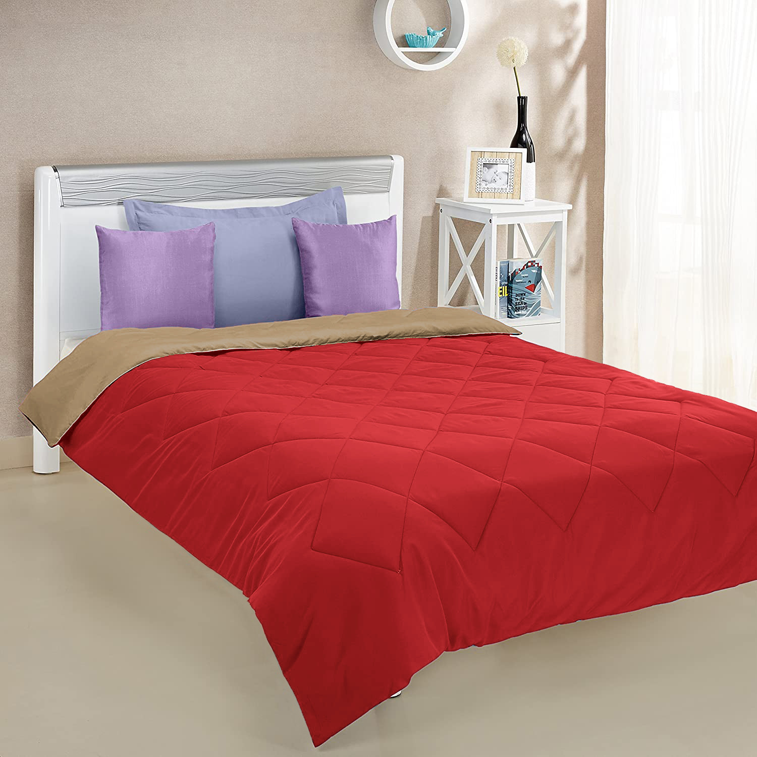 Kuber Industries Comforter for Double Bed|Microfiber Winter Comforter for Double Bed|220 GSM Reversible Comforter|AC Quilt|Dohar|Blanket |Pink & Beige
