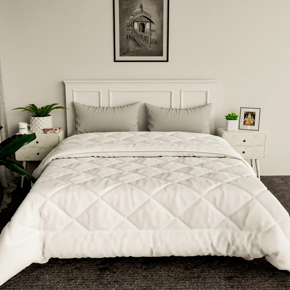 Kuber Industries Comforter for Double Bed|Microfiber Winter Comforter for Double Bed|220 GSM Reversible Comforter|AC Quilt|Dohar|Blanket (White)