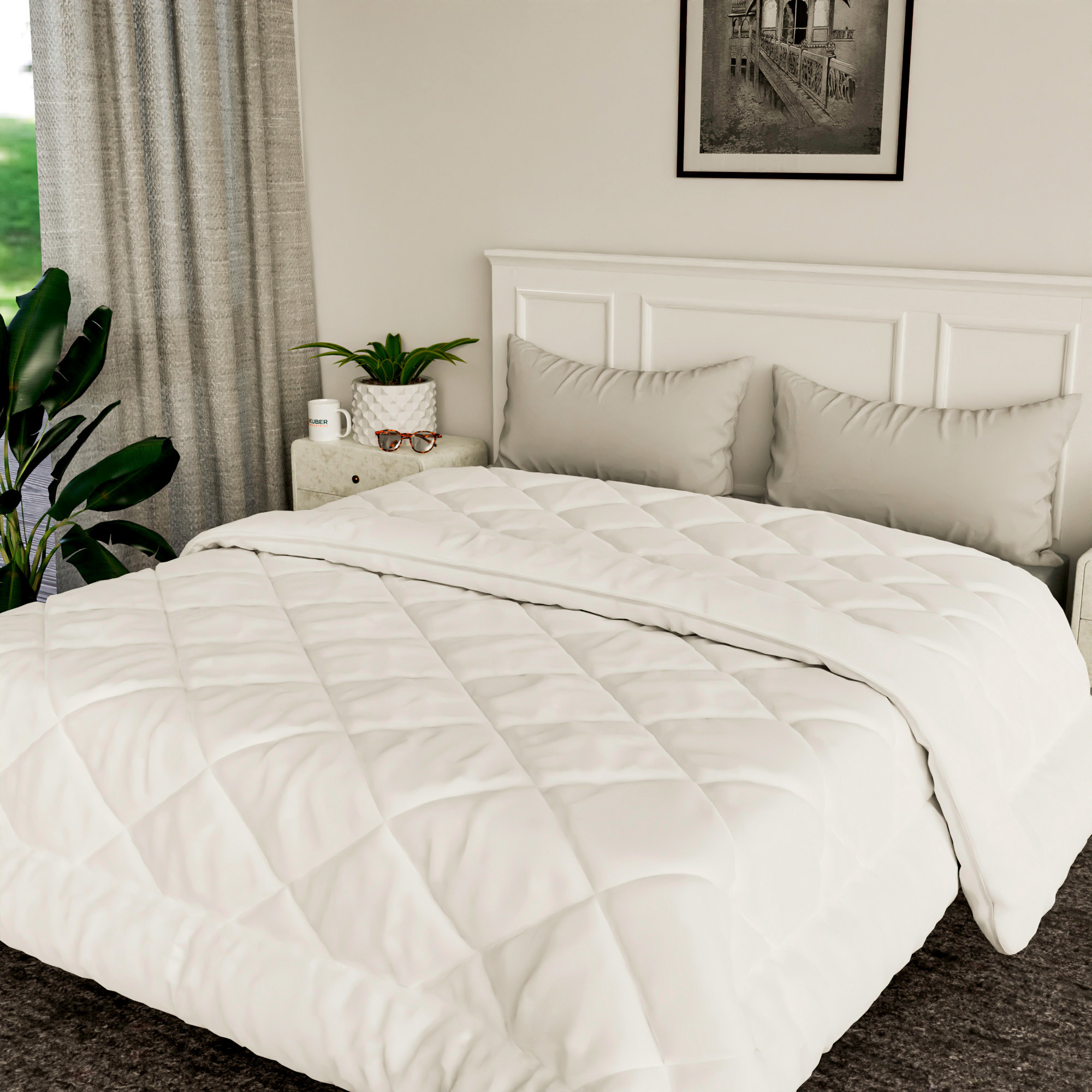 Kuber Industries Comforter for Double Bed|Microfiber Winter Comforter for Double Bed|220 GSM Reversible Comforter|AC Quilt|Dohar|Blanket (White)