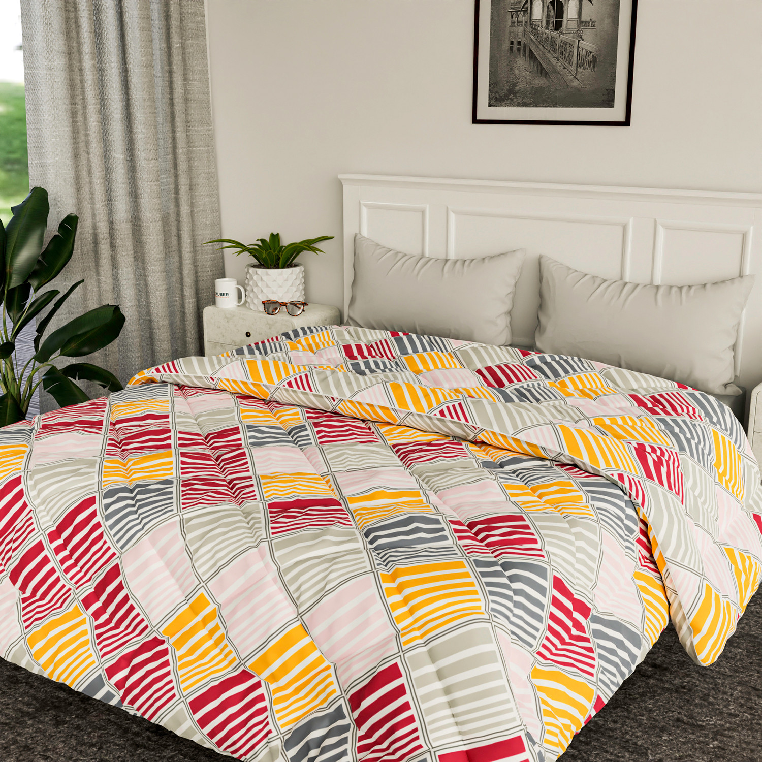 Kuber Industries Comforter for Double Bed|Microfiber Winter Comforter for Double Bed|220 GSM Reversible Check Design Comforter|AC Quilt|Dohar (Multicolor)