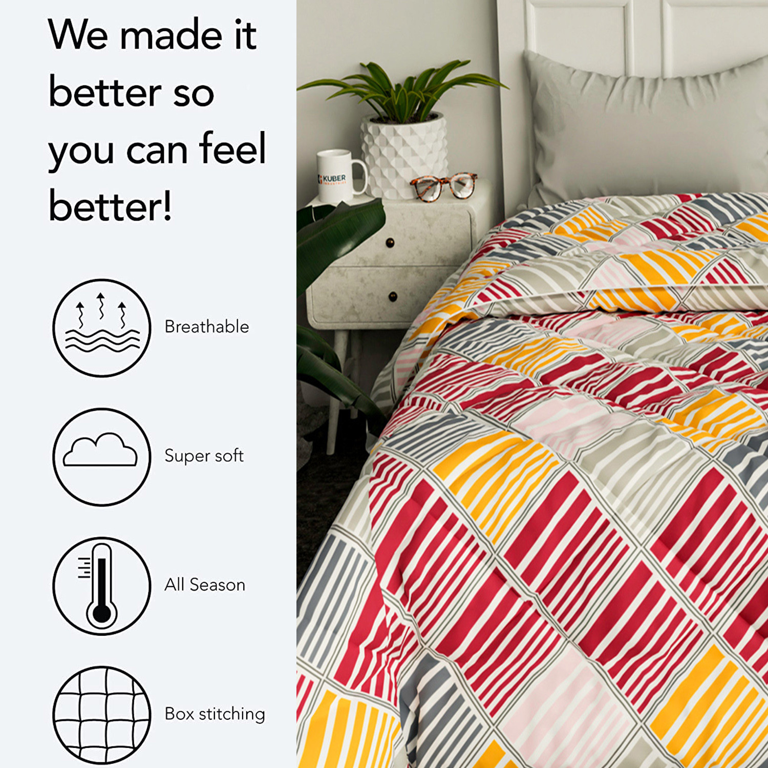 Kuber Industries Comforter for Double Bed|Microfiber Winter Comforter for Double Bed|220 GSM Reversible Check Design Comforter|AC Quilt|Dohar (Multicolor)