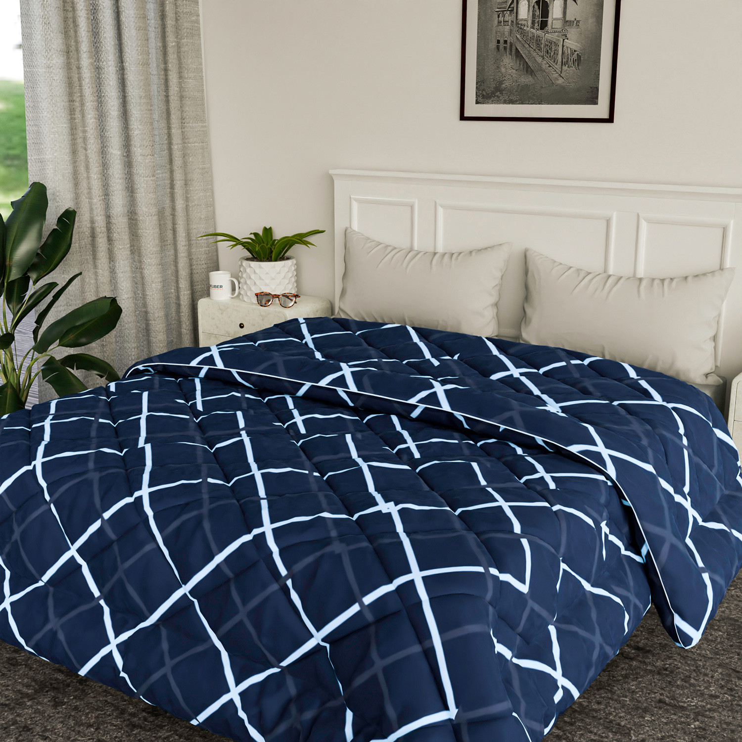 Kuber Industries Comforter for Double Bed|Microfiber Winter Comforter for Double Bed|220 GSM Reversible Zig Zag Design Comforter|AC Quilt|Dohar (Blue)