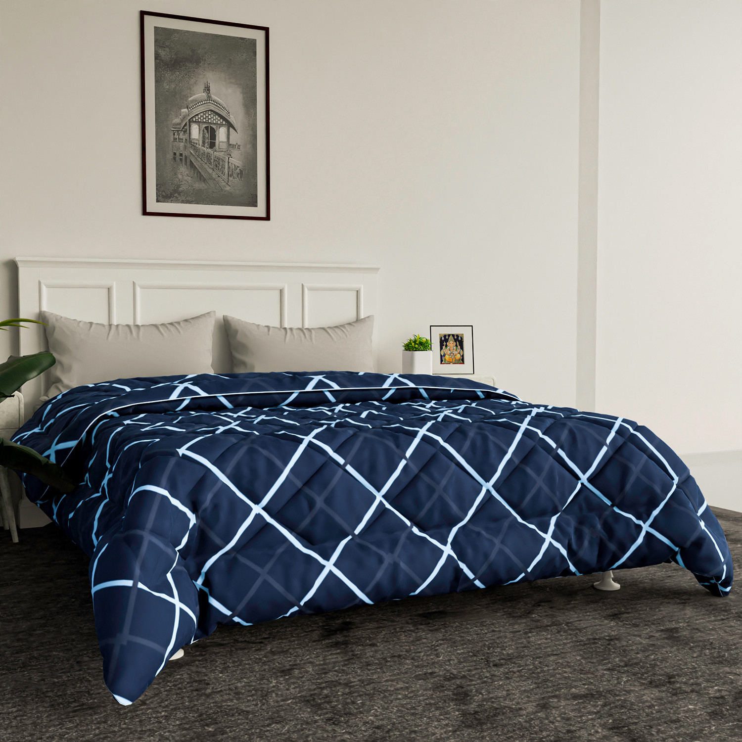 Kuber Industries Comforter for Double Bed|Microfiber Winter Comforter for Double Bed|220 GSM Reversible Zig Zag Design Comforter|AC Quilt|Dohar (Blue)