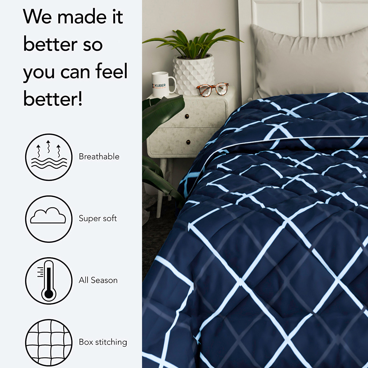 Kuber Industries Comforter for Double Bed|Microfiber Winter Comforter for Double Bed|220 GSM Reversible Zig Zag Design Comforter|AC Quilt|Dohar (Blue)