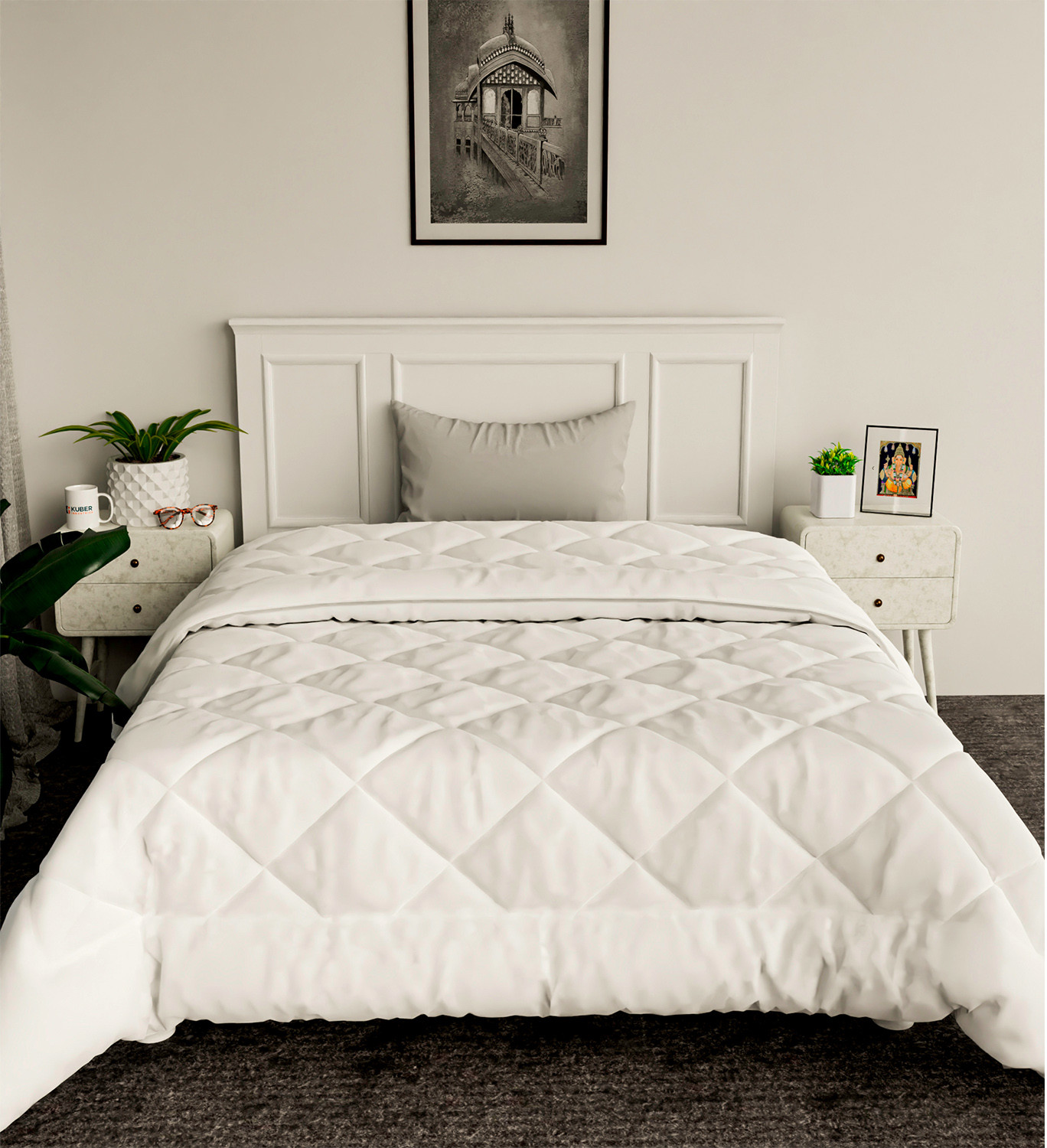 Kuber Industries Comforter for Single Bed|Microfiber Winter Dohar for Single Bed|220 GSM Reversible Comforter|AC Quilt (White)