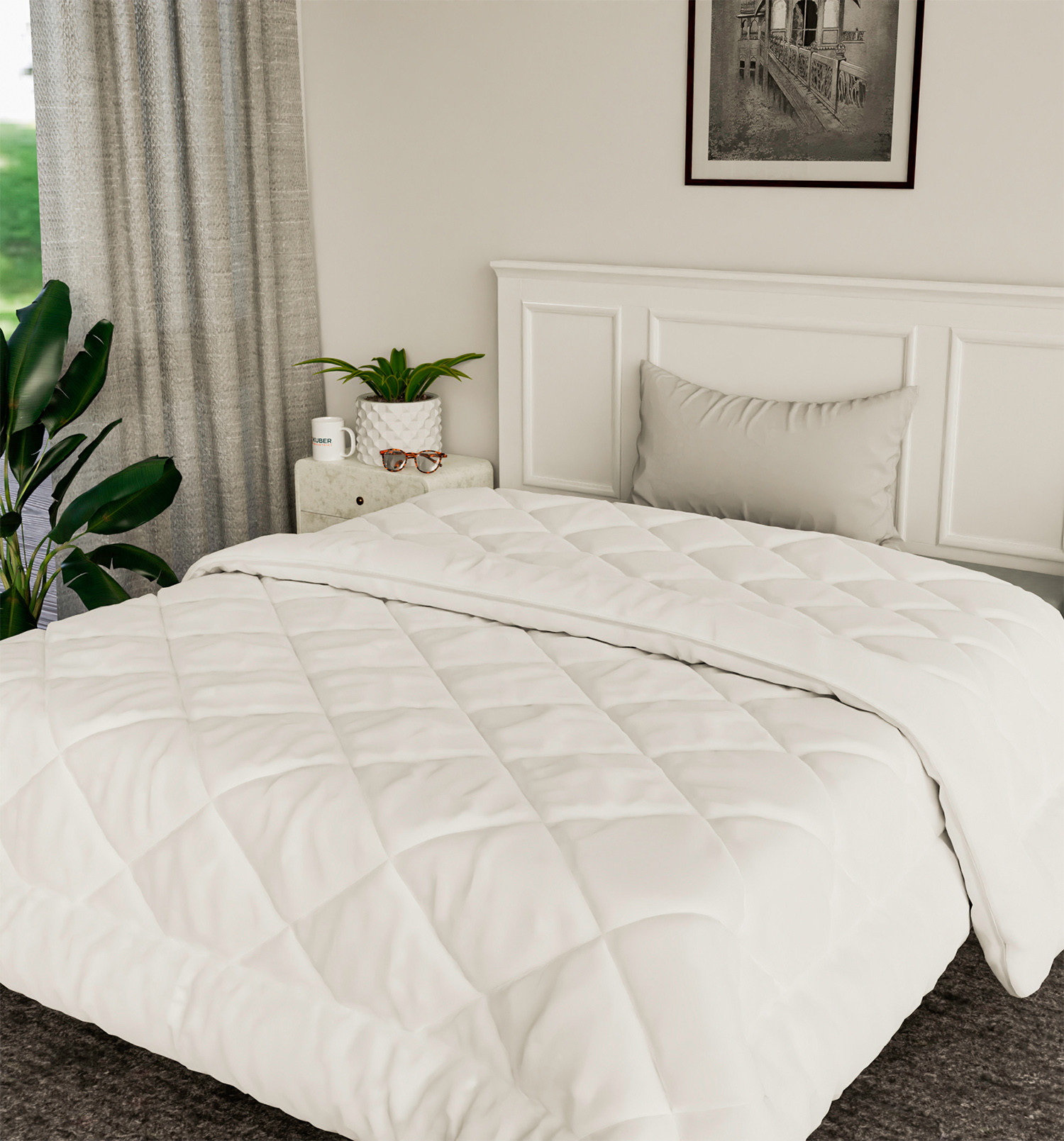 Kuber Industries Comforter for Single Bed|Microfiber Winter Dohar for Single Bed|220 GSM Reversible Comforter|AC Quilt (White)