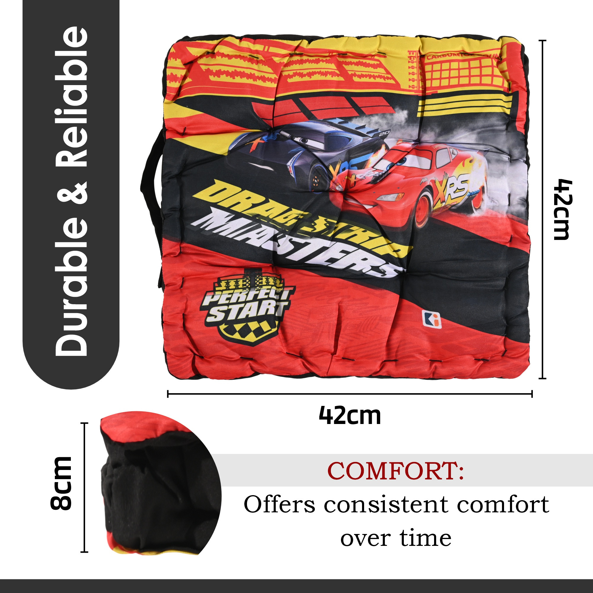 Kuber Industries Comfy Back Rest for Chair  Soft Sitting Cushion Pillow for Back  Hip Support  Gaddi for Car Seat  Disney Car - Red